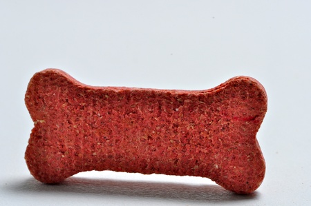 A single dog treat sits on a plain white background.の写真素材
