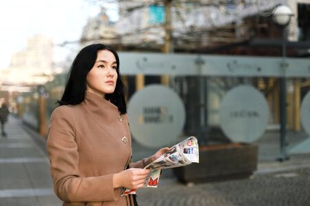 beautiful and young woman walksの写真素材