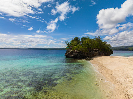 Flying footage over the desirable island. Salagdoong Beach Seascape. Siquijor, Philippines.の写真素材