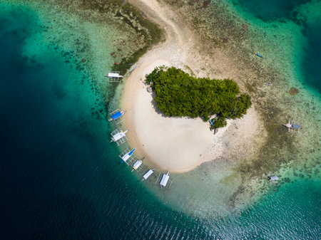 Beautiful white sandy beach in Tropical Island. Mindanao, Philippines.の写真素材