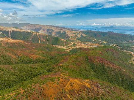 Drone view of mountain with environmetal problem. Mining in an open pit. Mindanao, Philippines.の写真素材