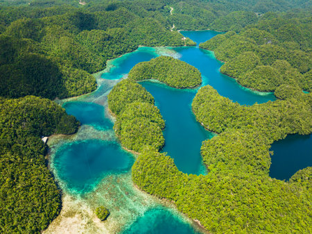 View from top of beautiful nature in Bucas Grande Island. Travel concept. Sohoton Cove. Mindanao, Philippines.の写真素材