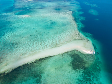 Vanishing Island and turquoise water with coral reefs. Barobo, Surigao del Sur. Philippines.の写真素材