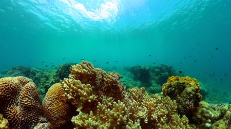 Sealife with coral garden and fish. Tropical fish and coral reef, underwater seascape.の写真素材