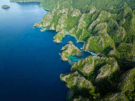 Blue sea and Lagoons with scenic limestone mountains in Coron, Palawan. Philippines.