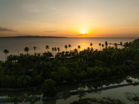 Tropical Island and sea with sunset background. Santa Fe, Tablas, Romblon. Philippines.の写真素材