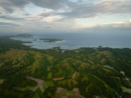 Tropical Islands with mountain valley and rainforest. Santa Fe, Tablas, Romblon. Philippines.