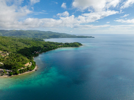 Coastline with beaches and blue sea in Alad Island. Romblon, Philippines.の写真素材
