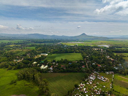 Mountain farmland with growing corn fields. Bukidnon, Philippines. Mindanao.の写真素材