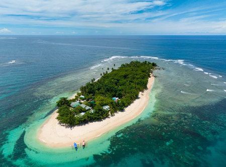 Airborne platforms island with white Beach. San Victor Island. Mindanao, Philippines. Travel and summer concept.の写真素材