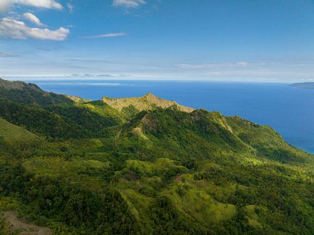 Beautiful landscape of tropical island and blue sea. Blue sky and clouds. Mindanao, Philippines.の写真素材