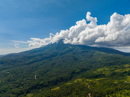 Beautiful skyline with clouds formation over the mountain in Camiguin Island. Philippines.の写真素材