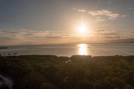 Beautiful scenery of sunset over the sea and mangroves in Olango Island, Lapu-Lapu, Philippines.
