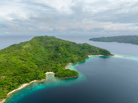 Coastline with beaches and blue sea in Alad Island. Romblon, Philippines.の写真素材