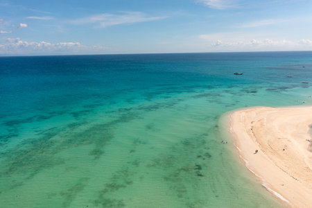 Top view of Kota Beach in Bantayan Island. Sandy beach with clear sea water. Cebu, Philippines.の写真素材