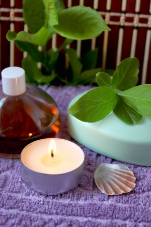 spa candle mint soapの写真素材