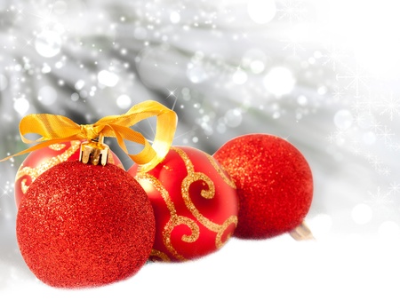 red christmas balls, winter holidays conceptの写真素材