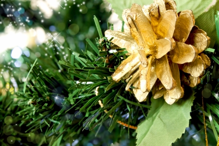 christmas golden pine cone, christmas decoration の写真素材