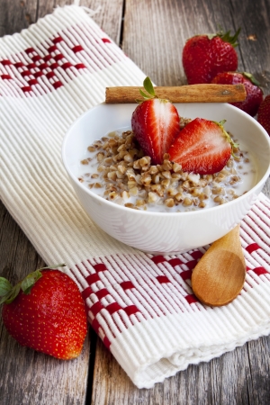 Buckwheat porridge with strawberryの写真素材