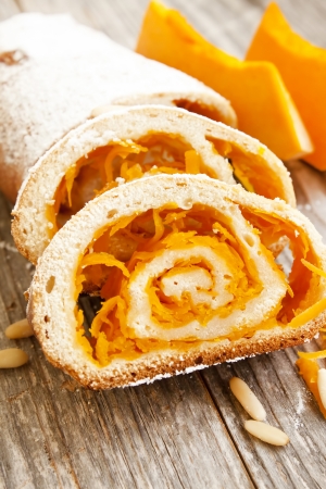 Pumpkin Roulade,Cake Roll with Chopped Pumpkinの写真素材