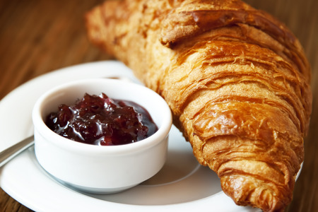 French Breakfast with Croissant and Berry Jamの写真素材