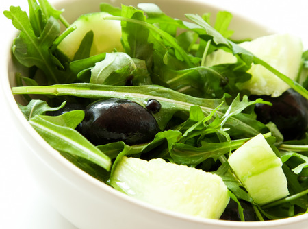 Fresh Green Salad with Salad, Olives and Balsamic Vinegarの写真素材
