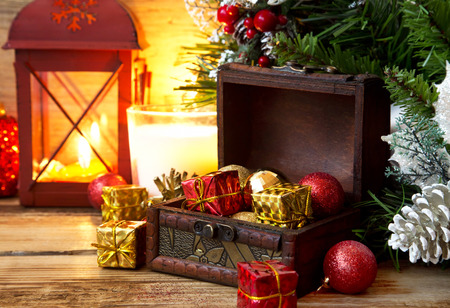 Magic Chest With Christmas Gifts, Festive Christmas Settingの写真素材