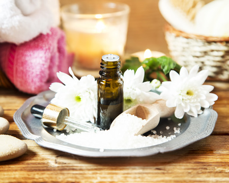 Natural Spa Setting and Treatment with Flowers and Esential Oilの写真素材