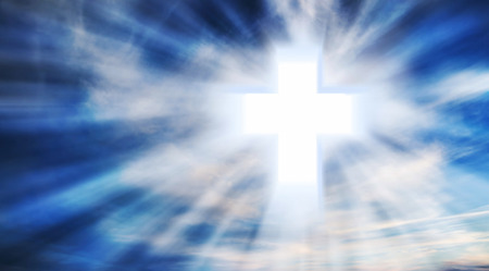 Bright Christian Cross in the Sky with Light Rays, Christianity Symbolの写真素材