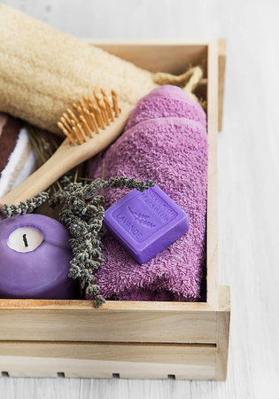 Body-care and spa products with marseille soap, loofah and lavender