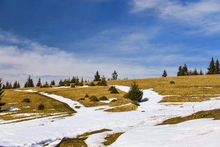Winter-spring season mountain landscapeの写真素材