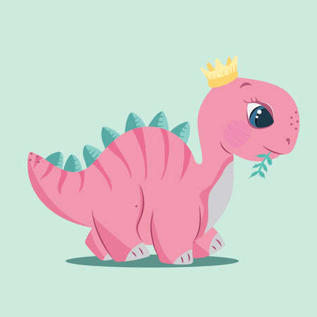 Hello Princess. Cute Simple Dino Illustration. Simple Nursery Art for Baby Girl. Print with Pink Dinosaur Princessの写真素材