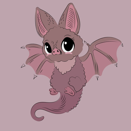 Cute the bat stands with wings spread. Flying bats. Bat cartoon illustration. Halloween tradition...