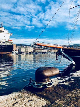 City and port of Rijeka seen from promenadeの素材