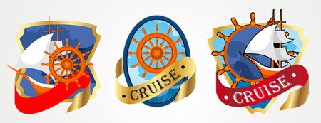 set of logos and labels are different forms of a nautical themeのイラスト素材