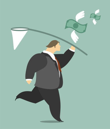 Businessman rejoicing for his success with hundred-euro banknotes flying in the airのイラスト素材