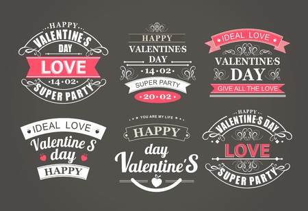 calligraphic design elements and font of the composition for the holiday Valentine\'s Day on a black background made of white and crimsonのイラスト素材