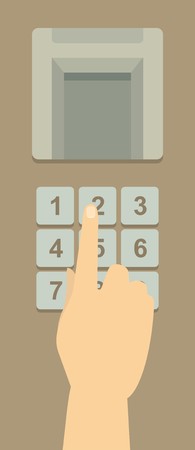 human hand presses the keys of the ATM to help in a flat styleのイラスト素材