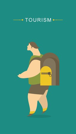 touriststylized character tourist man in sportswear with backpackのイラスト素材