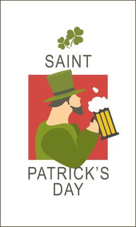 flyer St. Patrick with the image of a man in a suit leprechaun pyuschego beerのイラスト素材