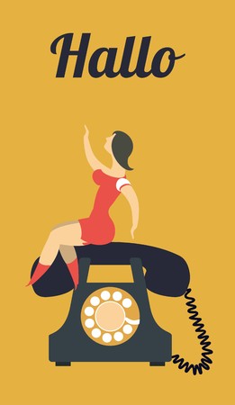 stylized character, a girl sitting on the phone conceptのイラスト素材