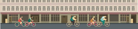 group of cyclists riding on the street is proud stylized charactersのイラスト素材