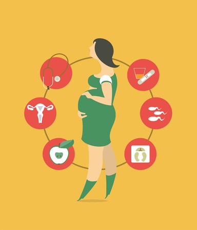 Stylized woman is pregnant and looking dreamilyのイラスト素材