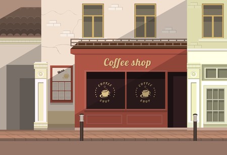a small coffee shop on the streets of the old townのイラスト素材