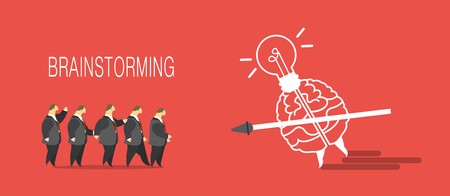 business concept brain attack people with a spear in his hand a metaphor brainstormingのイラスト素材