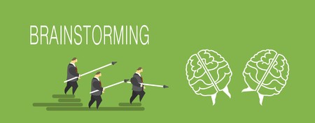 business concept man pushing forward on the brain metaphor brainstormingのイラスト素材