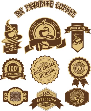 set of vintage badges and tags on the theme of coffee in retro style is made in two colorsのイラスト素材