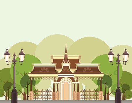 city Parkpark building beautiful architectural structure among trees and bushes Recreation Areaのイラスト素材