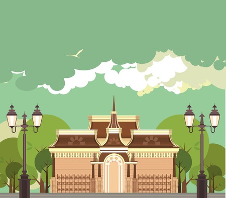 city Parkpark building beautiful architectural structure among trees and bushes Recreation Areaのイラスト素材