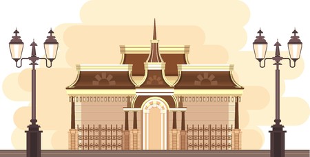construction of a park or near the gazebo lights done in retro style in two colorsのイラスト素材